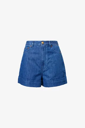 VALENTINO GARAVANI Womens Brand-Patch High-Rise Linen-Blend Denim Shorts 26