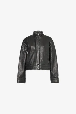 Represent Womens Drive Two-Zip-Pockets Regular-Fit Leather Jacket Xs