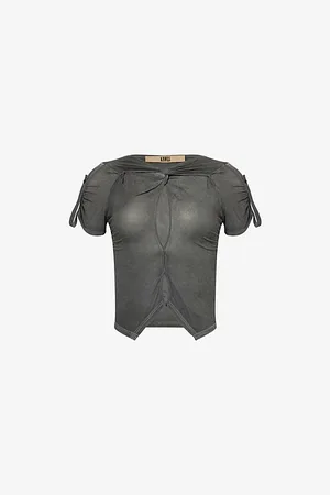 KNWLS Womens Twist Cropped Stretch-Woven Top Xs
