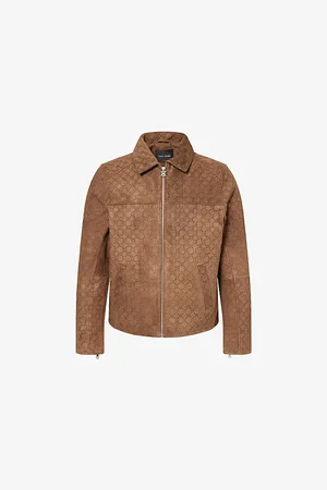 Daily paper Mens Monogram-Debossed Zip-Up Suede Jacket S
