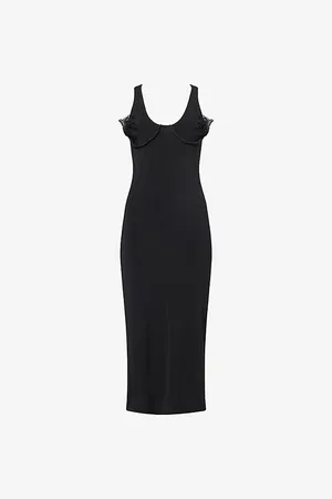 Nensi Dojaka Womens Petal-Appliqué Sleeveless Stretch-Woven Midi Dress 6