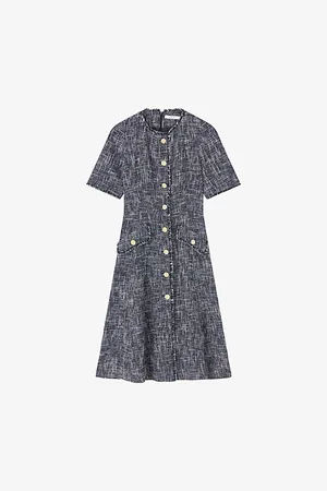 LK Bennett Womens Suzie Button-Through Cotton-Blend Tweed Midi Dress 8