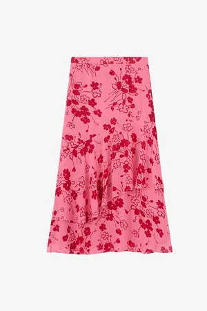 LK Bennett Womens Rhoda Floral-Print Tiered Midi Skirt 8
