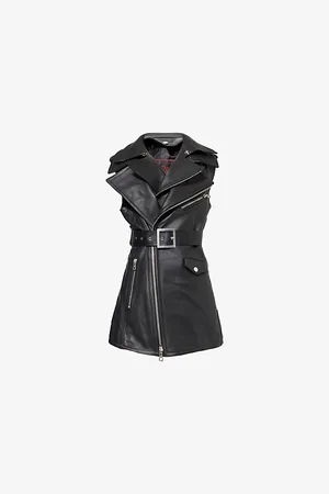 Jean Paul Gaultier Womens Belted Double-Notch-Lapels Regular-Fit Leather Gilet 8