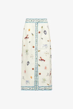 ALÉMAIS Womens Sandy Embroidered Linen Midi Skirt 4