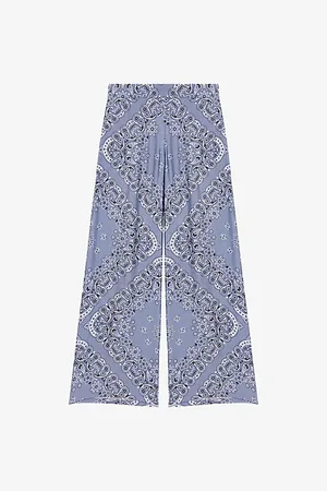 Maje Womens Bandana-Pattern Wide-Leg Satin Trousers 6