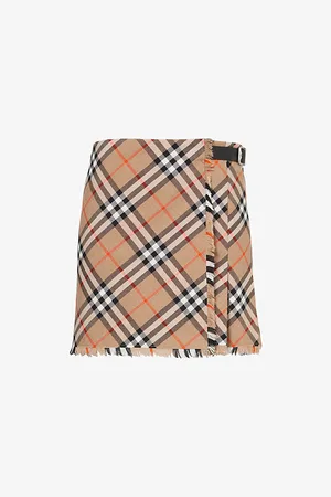 Burberry Womens Check-Print Fringed Woven Mini Skirt 6