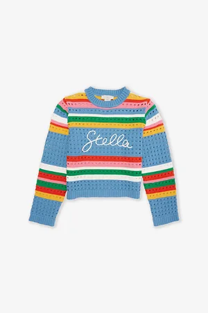Stella McCartney Striped Embroidered-Branding Cotton-Crochet Jumper 4-14 Years 14 Years