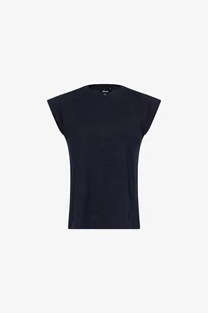 ME AND EM Womens Cap-Sleeves Round-Neck Cotton-Jersey T-Shirt 6