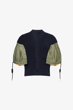 SACAI Womens Contrast-Sleeve Cropped Knitted Cardigan S