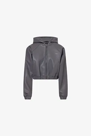 Daily paper Womens Cropped Hooded Faux Leather Jacket Xs