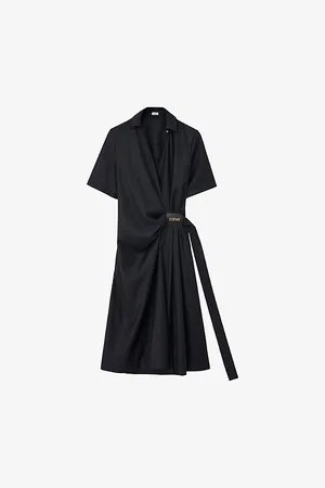 Loewe Womens Draped Short-Sleeve Wool-Blend Midi Shirt Dress 12