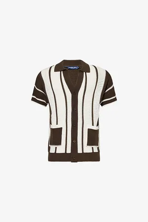 Frescobol Carioca Mens Fabricio Striped Cotton-Crochet Shirt S