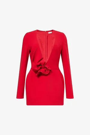 MAGDA BUTRYM Womens Floral-Appliqué Long-Sleeve Wool-Blend Stretch-Crepe Mini Dress 6