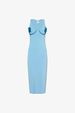 Nensi Dojaka Womens Petal-Appliqué Sleeveless Stretch-Woven Midi Dress 6