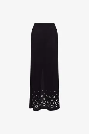 Paco rabanne Womens Eyelet Split-Hem Mesh Maxi Skirt 6