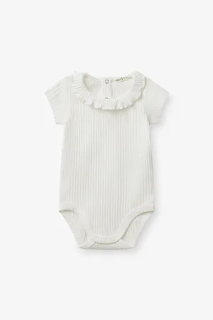Benetton Womens Frill-Collar Ribbed Cotton Bodysuit 1-18 Months 1-3 Months