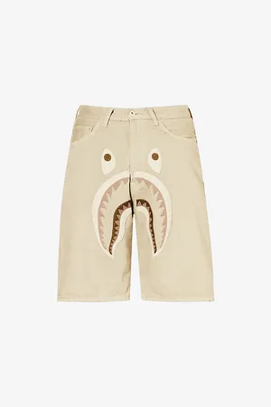 A Bathing Ape Mens Shark Embroidered Denim Shorts S