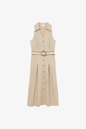 Reiss Womens Annie Belted Sleeveless Linen Midi Dress 4