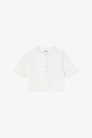 Sandro Womens Pearl-Embellished Cropped Knitted Top 6