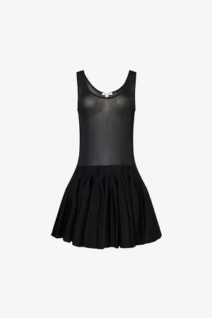 Alaïa Womens Noir Godet Ruffled Knitted Mini Dress 8