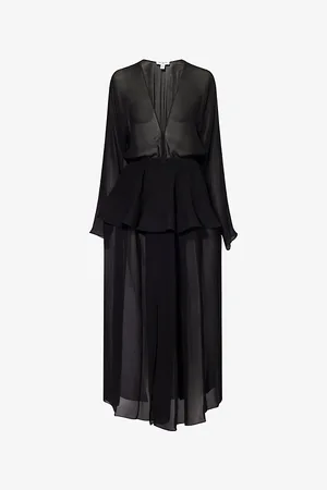 Alaïa Womens Noir Cinched Plunge-V-Neck Woven Maxi Dress 6
