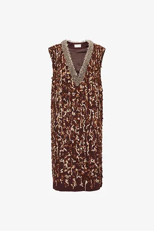 DRIES VAN NOTEN Womens Sequin-Embellished V-Neck Silk Midi Dress 8