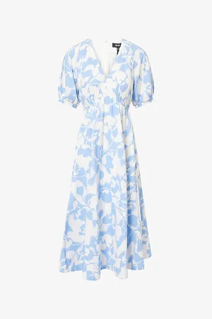 ME AND EM Womens Cheesecloth Tulip-Print Cotton-Poplin Midi Dress 4