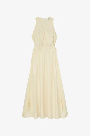 Sandro Womens Lace-Embroidered Round-Neck Linen Maxi Dress 12