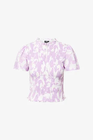 ME AND EM Womens Shirred Tulip-Print Cotton T-Shirt 4