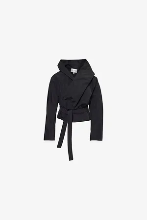Alaïa Womens Noir Hooded Biker Belted Woven Jacket 6
