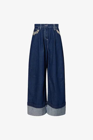 Simone Rocha Womens Wide-Leg Puddle Embellished Denim Jeans 6