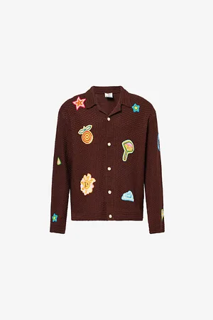 Casablanca Mens Regular-Fit Embroidered Cotton-Crochet Shirt L