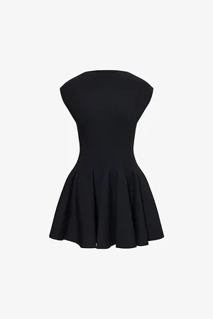 Alaïa Womens Noir Skater Pleated Knitted Mini Dress 8