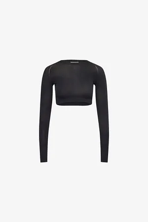 Alaïa Womens Noir Second Skin Crop Stretch-Woven Top 8