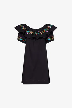 RIXO London Womens Saige Floral-Embroidery Short-Sleeve Cotton Mini Dress 10
