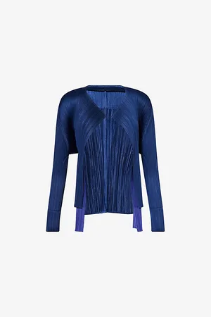 PLEATS PLEASE ISSEY MIYAKE Womens Merry Bicolor Tie-Front Pleats Knitted Cardigan 3