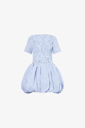 Amy Lynn Womens Eleanor Stripe-Print Puffball Cotton-Blend Mini Dress 6