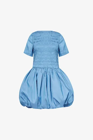 Amy Lynn Womens Eleanor Shirred Puffball Chambray Mini Dress 6