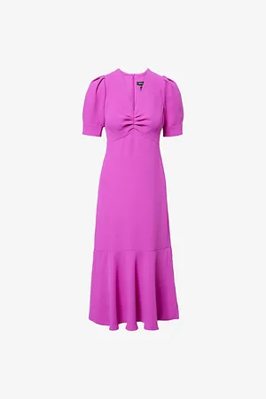 ME AND EM Womens Crepe Puffed-Short-Sleeves Woven Midi Dress 4