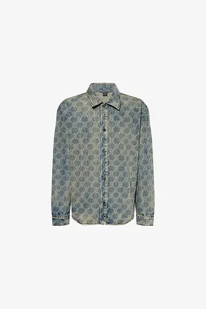 Daily paper Mens Shield Monogram-Print Denim Shirt S