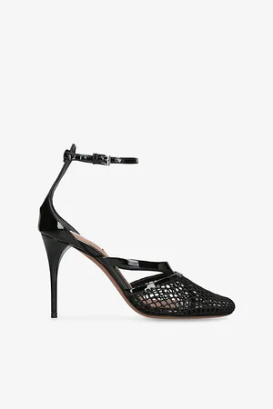 Azzedine Alaia Womens Infradito Fishnet 90 Patent-Leather Heeled Sandals Eur 37 / 4 Uk Women