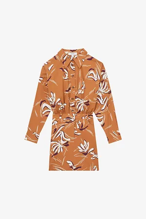 Reiss Womens Floral-Print Gathered-Waist Cotton Dress 4