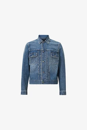 AllSaints Mens Exile Faded-Wash Denim Jacket Xs