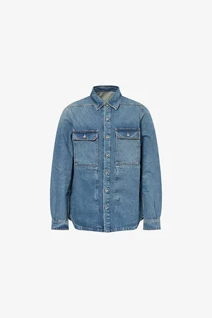 Rick Owens Mens Two-Buttoned-Pockets Curved-Hem Denim Shirt M