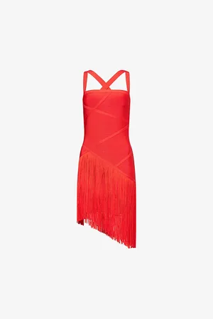 Hervé Léger Womens Josephine Fringed Stretch-Woven Mini Dress M
