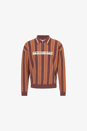 MARTINE ROSE Mens Logo-Embellished Striped Woven Polo Shirt S