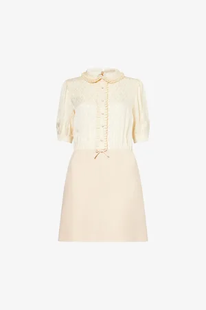 VALENTINO GARAVANI Womens Peter-Pan Collar Frilled Wool-Silk Blend Mini Dress 4