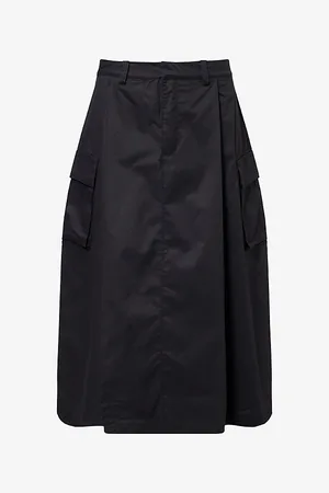 Obey Womens Surface Cargo Pleated Cotton-Poplin Midi Skirt 25