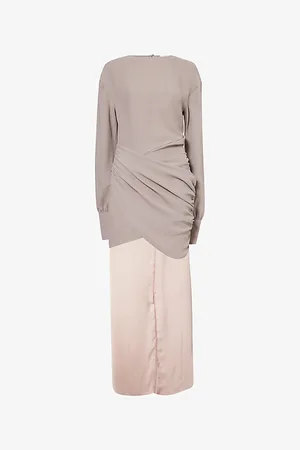 Nensi Dojaka Womens Draped Long-Sleeve Woven Midi Dress 6